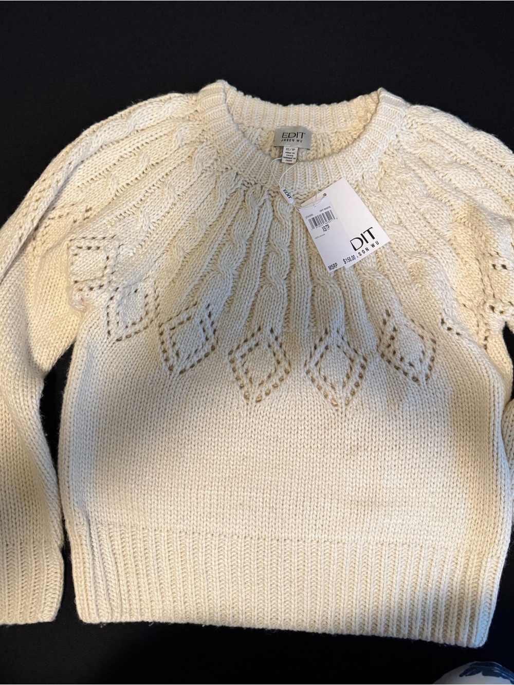 Jason Wu Cream Cable-Pattern Crewneck Sweater